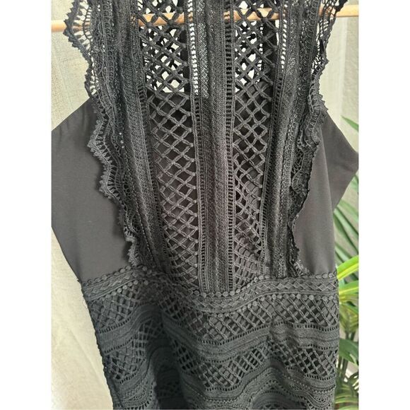 Anthropologie Lace Mini Dress Mock Neck Black Medium Castle Core Medieval - Picture 2 of 5